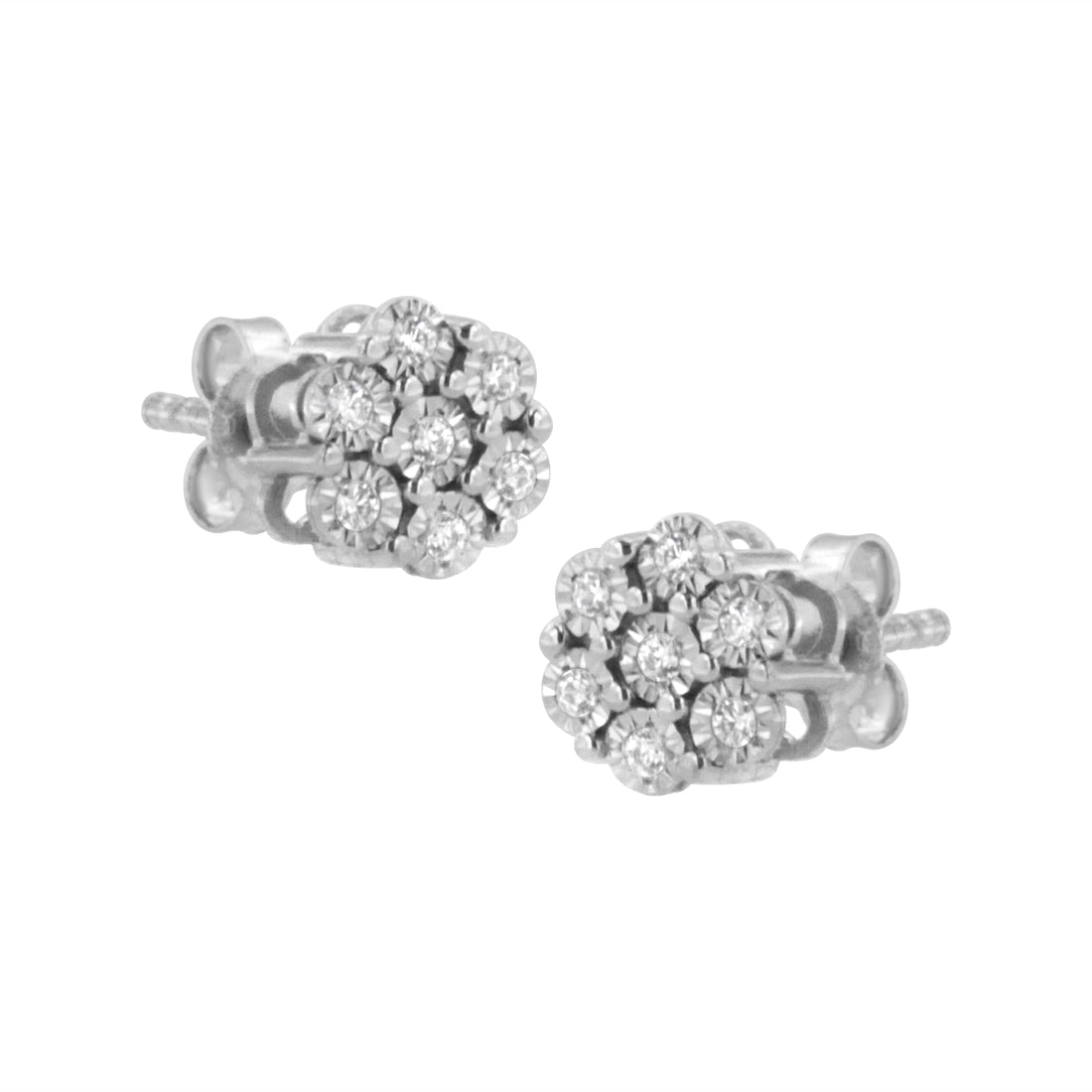 Haus of Brilliance .925 Sterling Silver 1/10 Cttw Round-Cut Diamond Miracle-Set Floral Cluster Button Stud Earrings (I-J Color, I2-I3 Clarity)