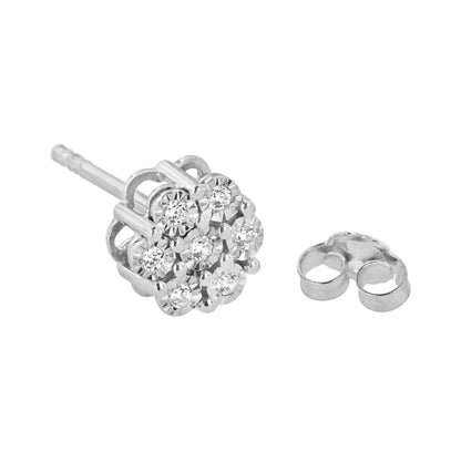 Haus of Brilliance .925 Sterling Silver 1/10 Cttw Round-Cut Diamond Miracle-Set Floral Cluster Button Stud Earrings (I-J Color, I2-I3 Clarity)