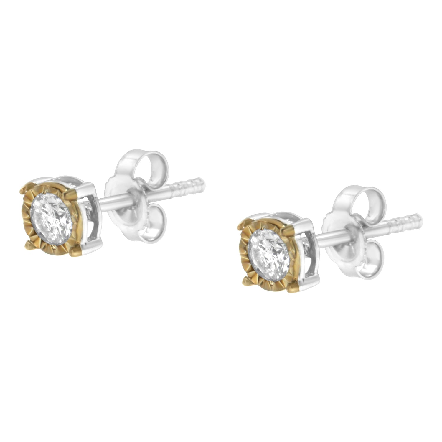 Haus of Brilliance 10K Two-Tone Yellow &amp; White Gold over .925 Sterling Silver 0.40 Cttw Round Diamond Miracle-Set Stud Earrings (K-L Color, I2-I3 Clarity)