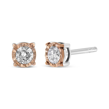 Haus of Brilliance 10K Two-Tone Yellow &amp; White Gold over .925 Sterling Silver 0.40 Cttw Round Diamond Miracle-Set Stud Earrings (K-L Color, I2-I3 Clarity)