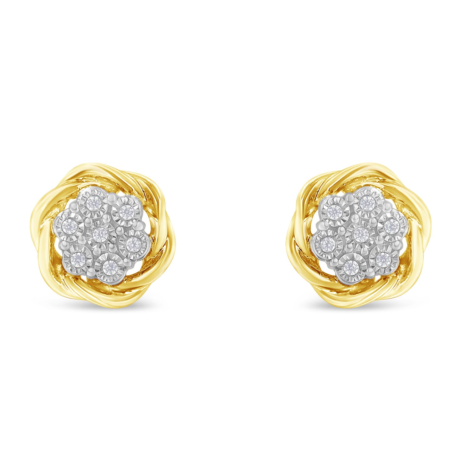 Haus of Brilliance Yellow Gold Plated Sterling Silver Diamond Rose stud Earrings (0.15 cttw, I-J Color, I2-I3 Clarity)