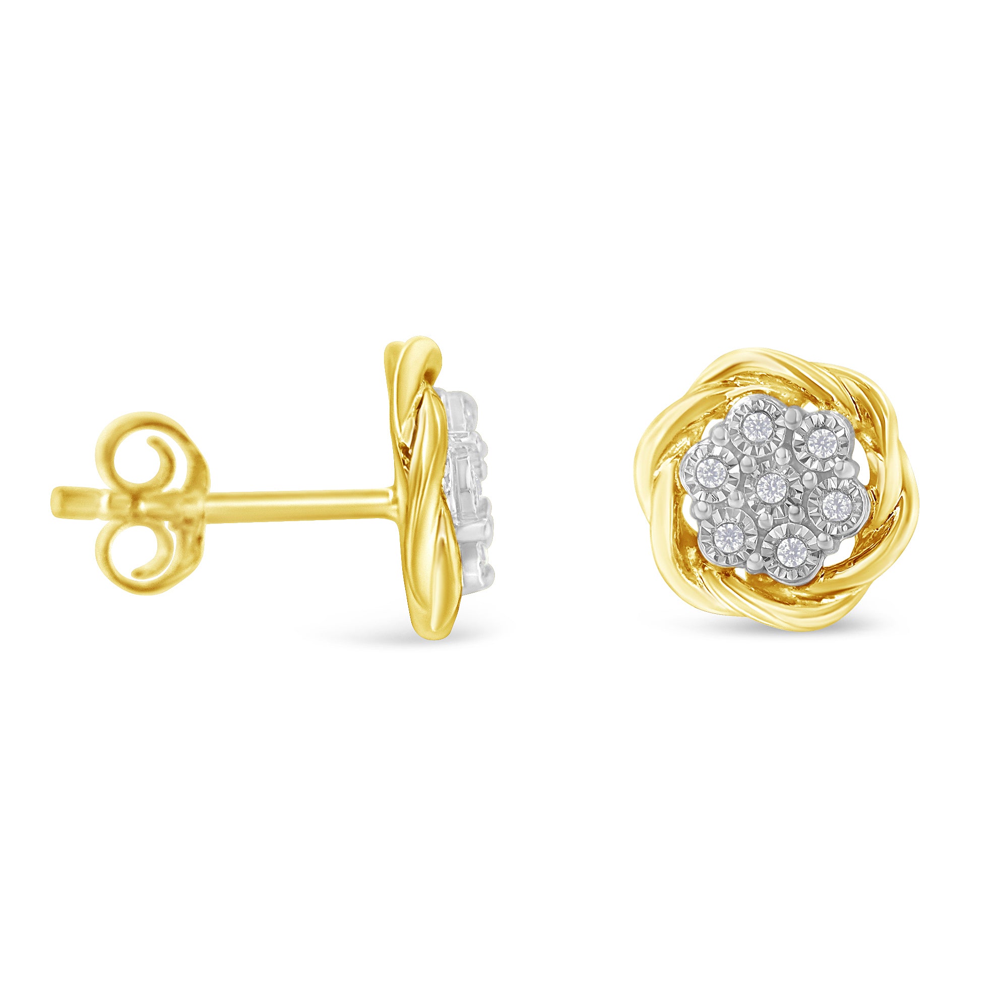 Haus of Brilliance Yellow Gold Plated Sterling Silver Diamond Rose stud Earrings (0.15 cttw, I-J Color, I2-I3 Clarity)