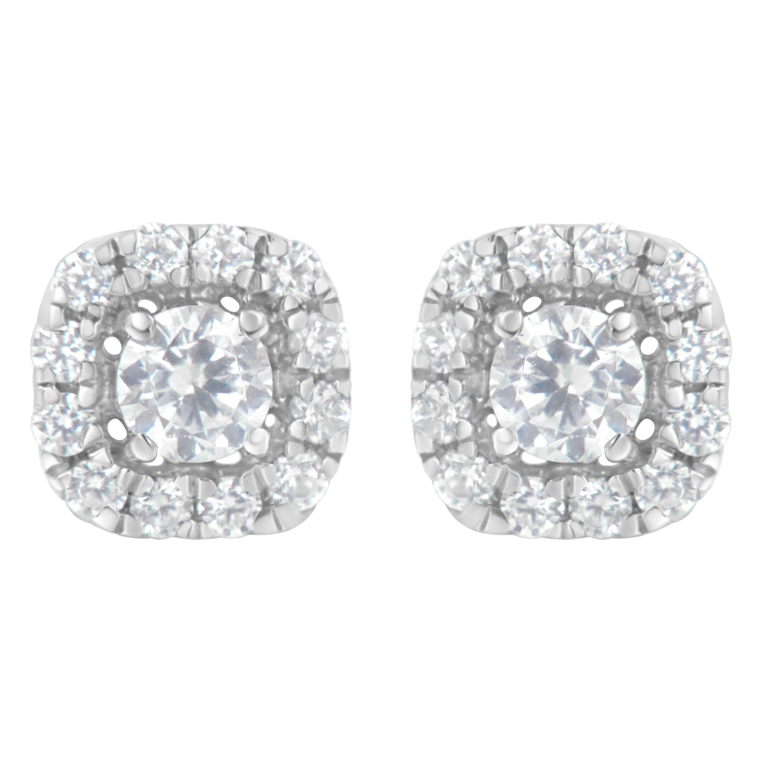 Haus of Brilliance .925 Sterling Silver 1/2 cttw Brilliant Round-Cut Diamond Solitaire with Halo Stud Earring (I-J, I2-I3)
