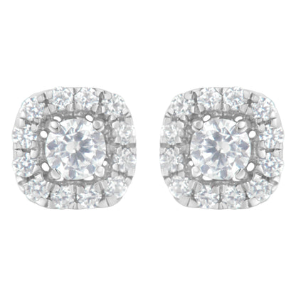 Haus of Brilliance .925 Sterling Silver 1/2 cttw Brilliant Round-Cut Diamond Solitaire with Halo Stud Earring (I-J, I2-I3)