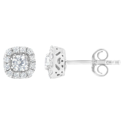 Haus of Brilliance .925 Sterling Silver 1/2 cttw Brilliant Round-Cut Diamond Solitaire with Halo Stud Earring (I-J, I2-I3)