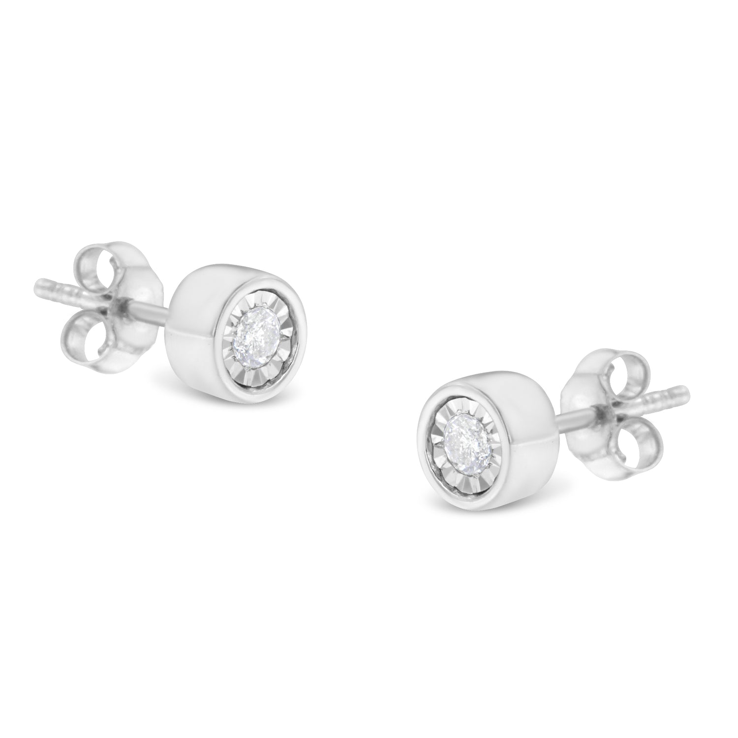 Haus of Brilliance .925 Sterling Silver 1/5 Cttw Round Brilliant-Cut Near Colorless Diamond Miracle-Set Bezel Barrel Style Stud Earrings (I-J Color, I2-I3 Clarity)