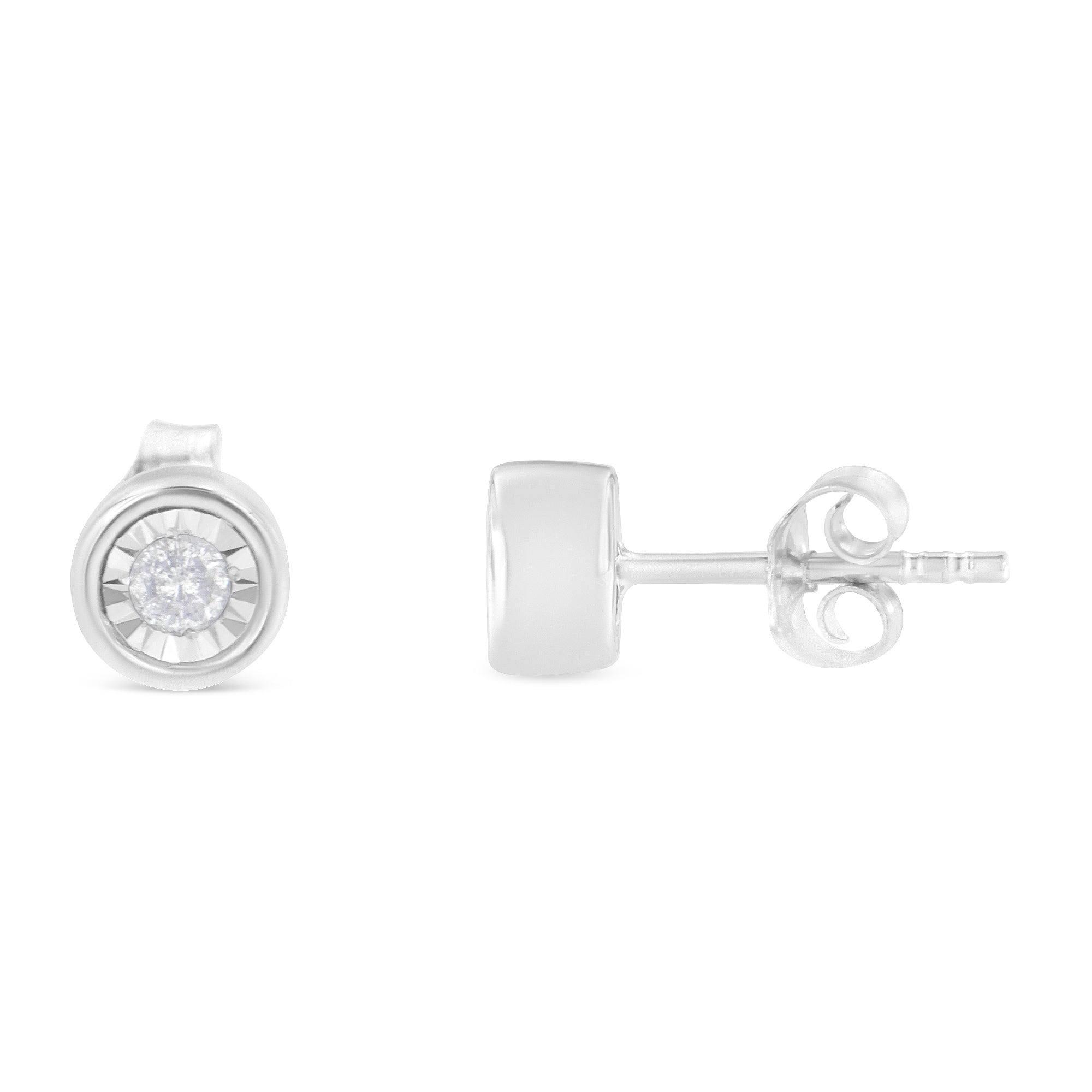 Haus of Brilliance .925 Sterling Silver 1/5 Cttw Round Brilliant-Cut Near Colorless Diamond Miracle-Set Bezel Barrel Style Stud Earrings (I-J Color, I2-I3 Clarity)