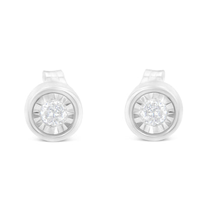 Haus of Brilliance .925 Sterling Silver 1/5 Cttw Round Brilliant-Cut Near Colorless Diamond Miracle-Set Bezel Barrel Style Stud Earrings (I-J Color, I2-I3 Clarity)