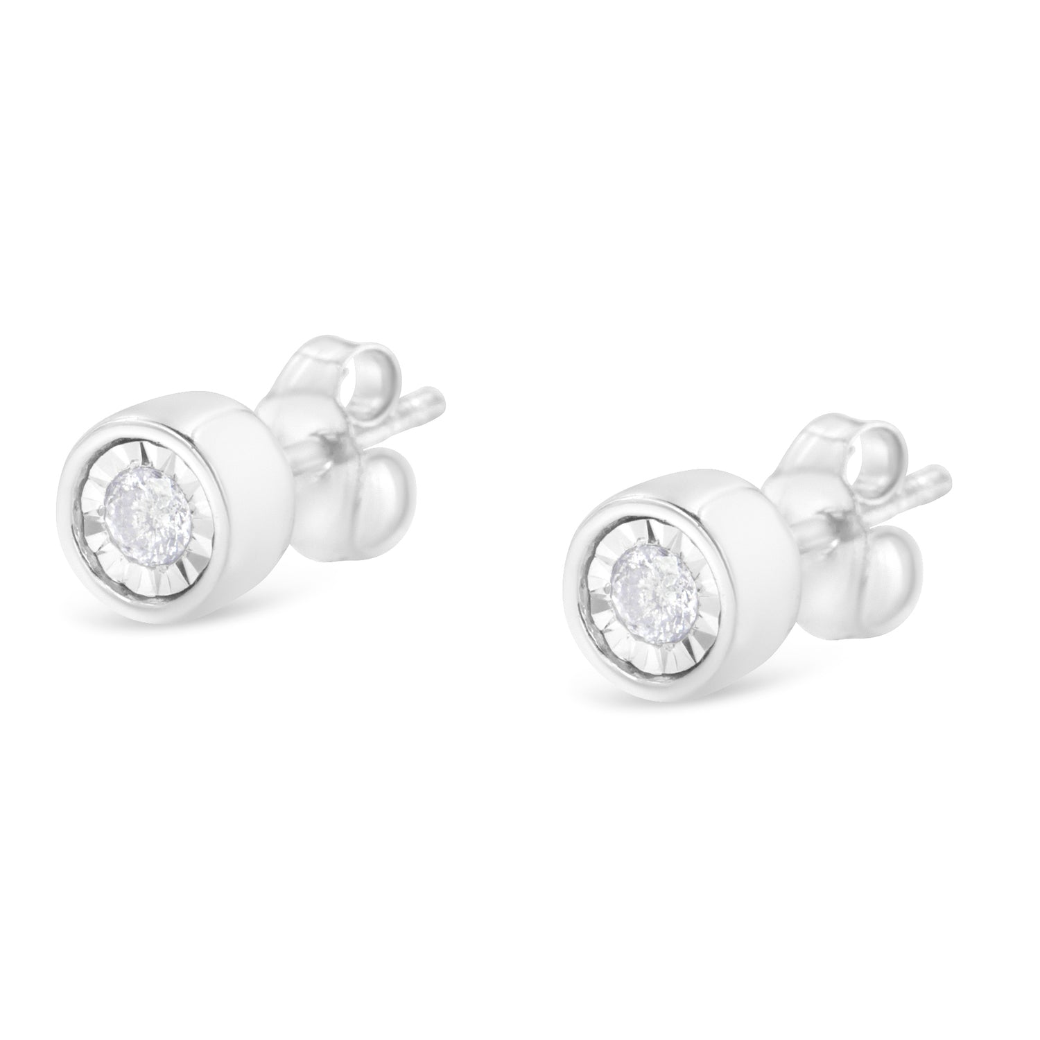 Haus of Brilliance .925 Sterling Silver 1/5 Cttw Round Brilliant-Cut Near Colorless Diamond Miracle-Set Bezel Barrel Style Stud Earrings (I-J Color, I2-I3 Clarity)