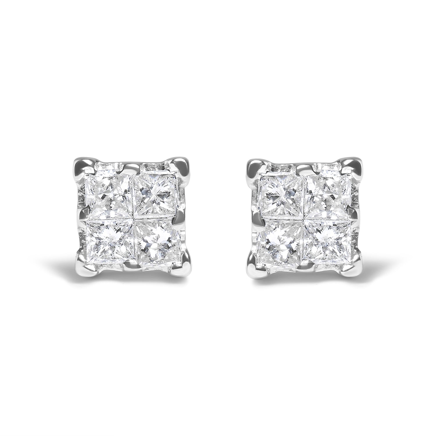 Haus of Brilliance .925 Sterling Silver 1/4 Cttw Invisible Set Princess Diamond Composite Quad Stud Earrings (I-J Color, I1-I2 Clarity)