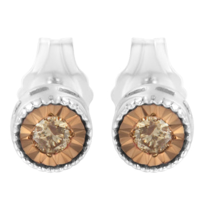 Haus of Brilliance .925 Sterling Silver 1/10 Cttw Round Brilliant-Cut Champagne Diamond Miracle-Set Stud Earrings (Natural Color, I1-I2 Clarity)