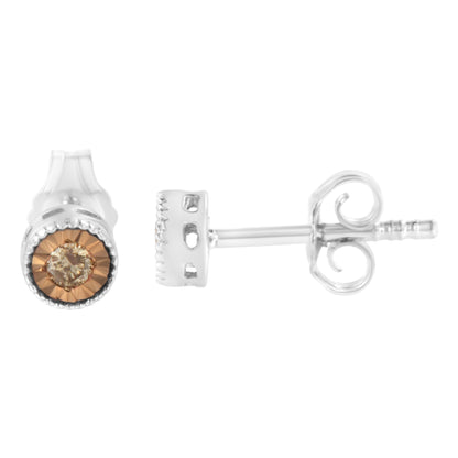 Haus of Brilliance .925 Sterling Silver 1/10 Cttw Round Brilliant-Cut Champagne Diamond Miracle-Set Stud Earrings (Natural Color, I1-I2 Clarity)