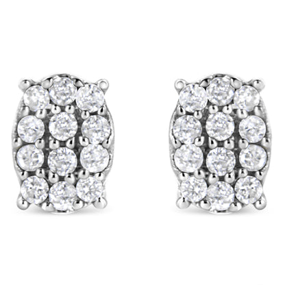 Haus of Brilliance .925 Sterling Silver 1/4 Cttw Round Diamond Oval Shaped Cluster Stud Earrings (I-J Color, I2-I3 Clarity)