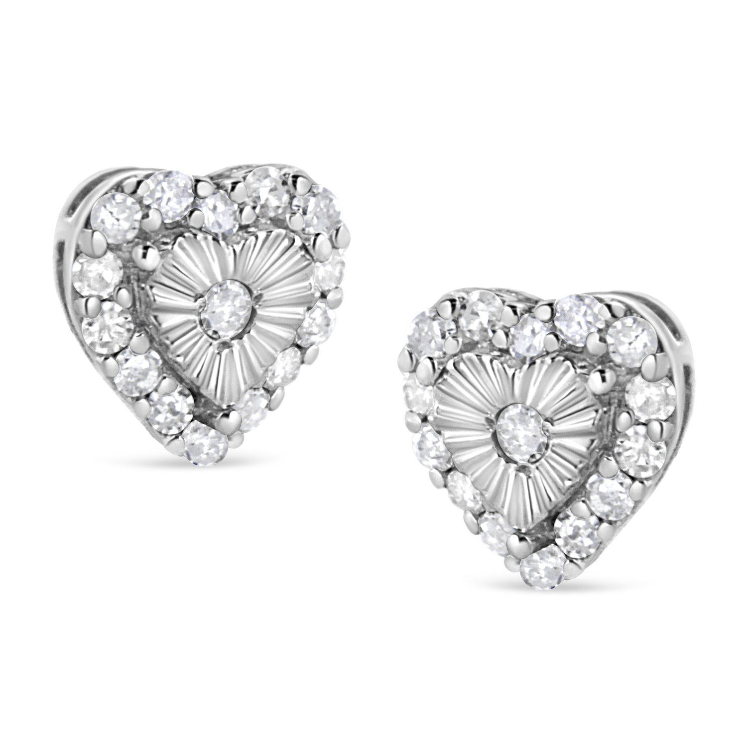 Haus of Brilliance .925 Sterling Silver 1/3 Cttw Miracle Set Round-Cut Diamond Heart Stud Earring (I-J Color, I2-I3 Clarity)