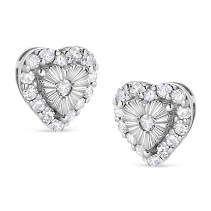 Haus of Brilliance .925 Sterling Silver 1/3 Cttw Miracle Set Round-Cut Diamond Heart Stud Earring (I-J Color, I2-I3 Clarity)