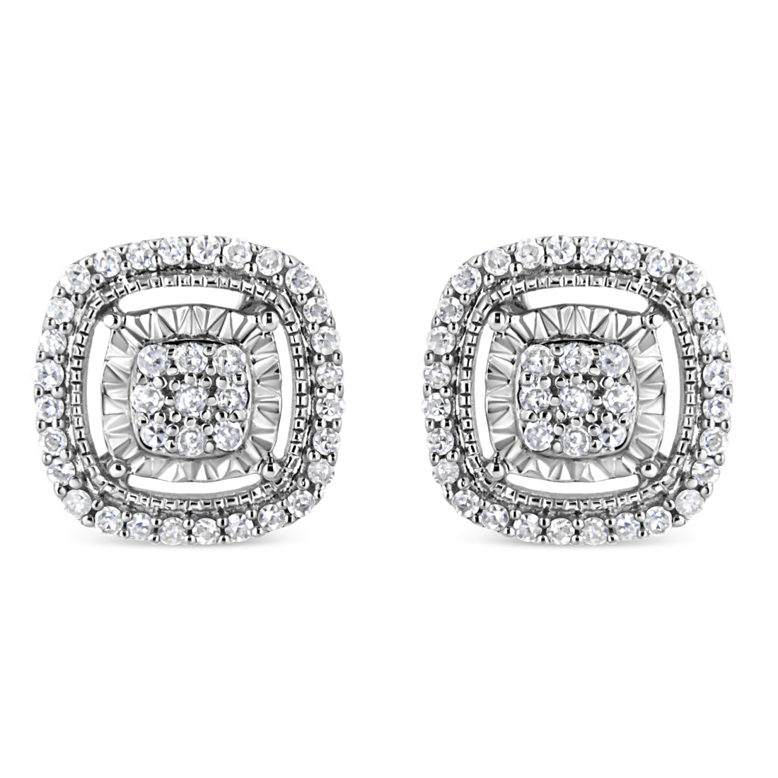 Haus of Brilliance .925 Sterling Silver 1/4 Cttw Prong Set Round-Cut Diamond Cluster in Square Frame Stud Earring (I-J Color, I2-I3 Clarity)