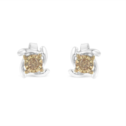 Haus of Brilliance Two-Toned Sterling-Silver Diamond Stud Earring (0.10 cttw, Champagne Color, I2-I3 Clarity)