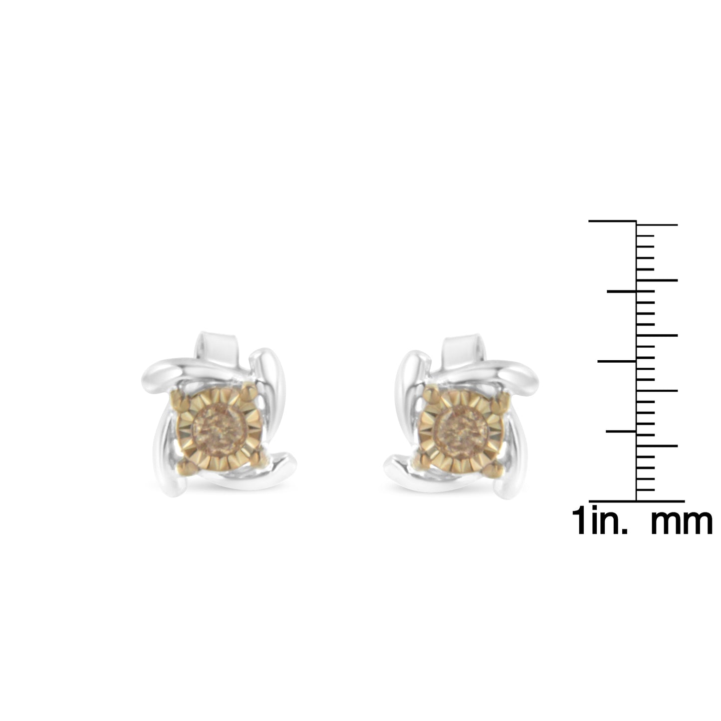 Haus of Brilliance Two-Toned Sterling-Silver Diamond Stud Earring (0.10 cttw, Champagne Color, I2-I3 Clarity)