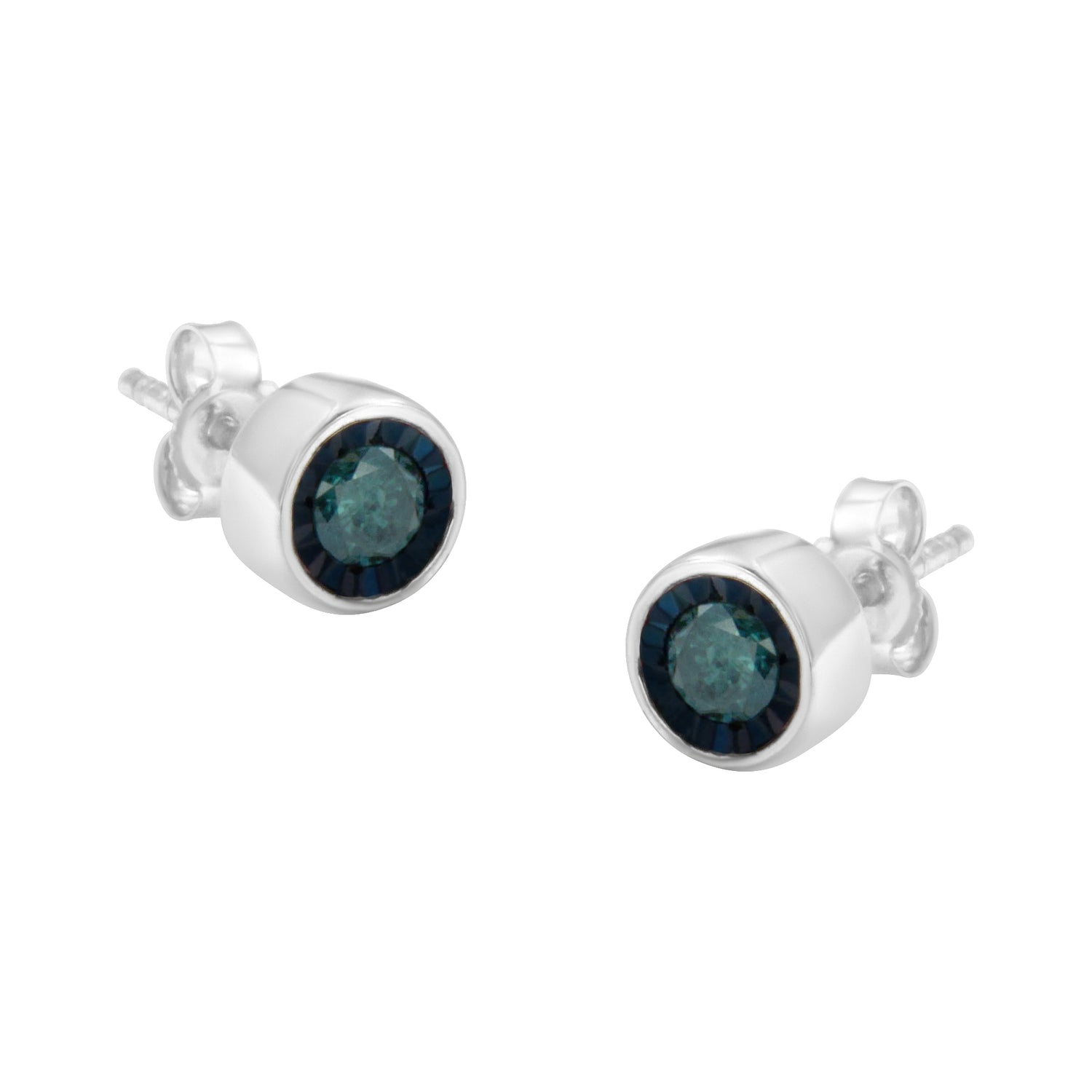 Haus of Brilliance .925 Sterling Silver 0.40 Cttw Round Brilliant-Cut Blue Diamond Miracle-Set Stud Earrings (Fancy Color-Enhanced, I2-I3 Clarity)