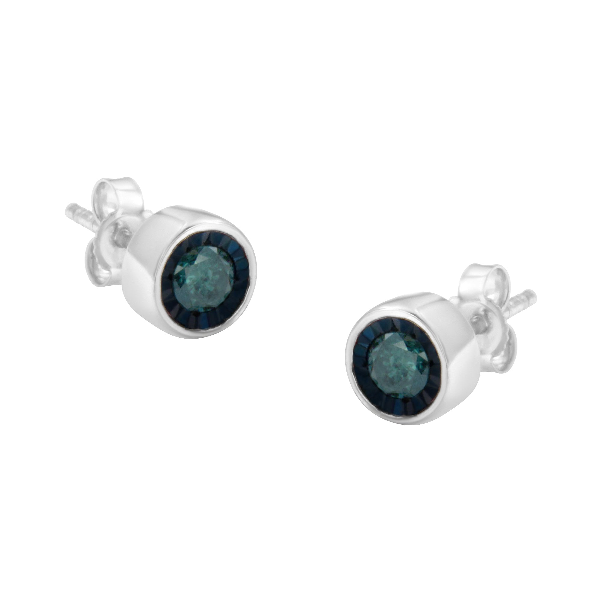 Haus of Brilliance .925 Sterling Silver 0.40 Cttw Round Brilliant-Cut Blue Diamond Miracle-Set Stud Earrings (Fancy Color-Enhanced, I2-I3 Clarity)