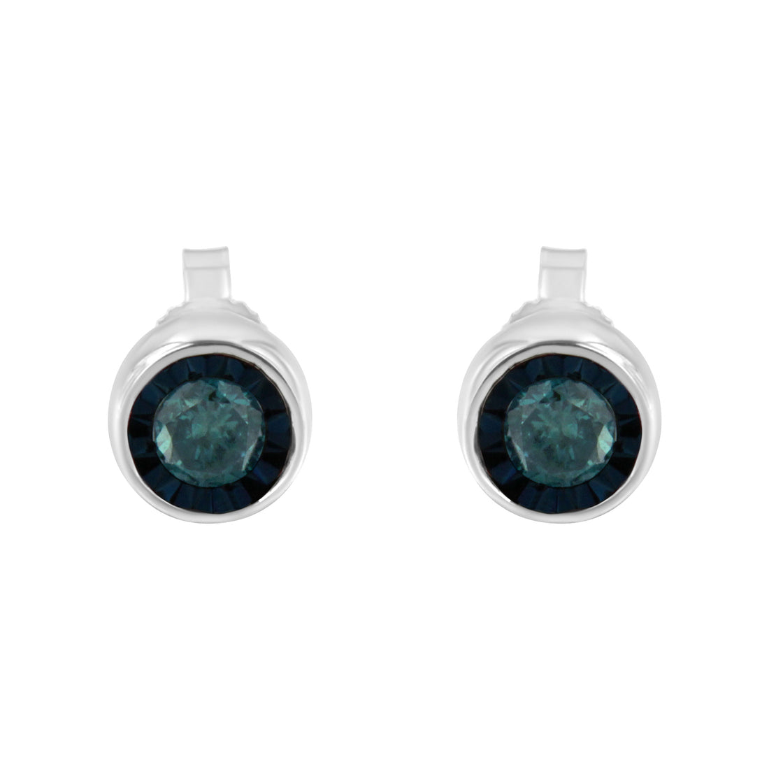 Haus of Brilliance .925 Sterling Silver 0.40 Cttw Round Brilliant-Cut Blue Diamond Miracle-Set Stud Earrings (Fancy Color-Enhanced, I2-I3 Clarity)