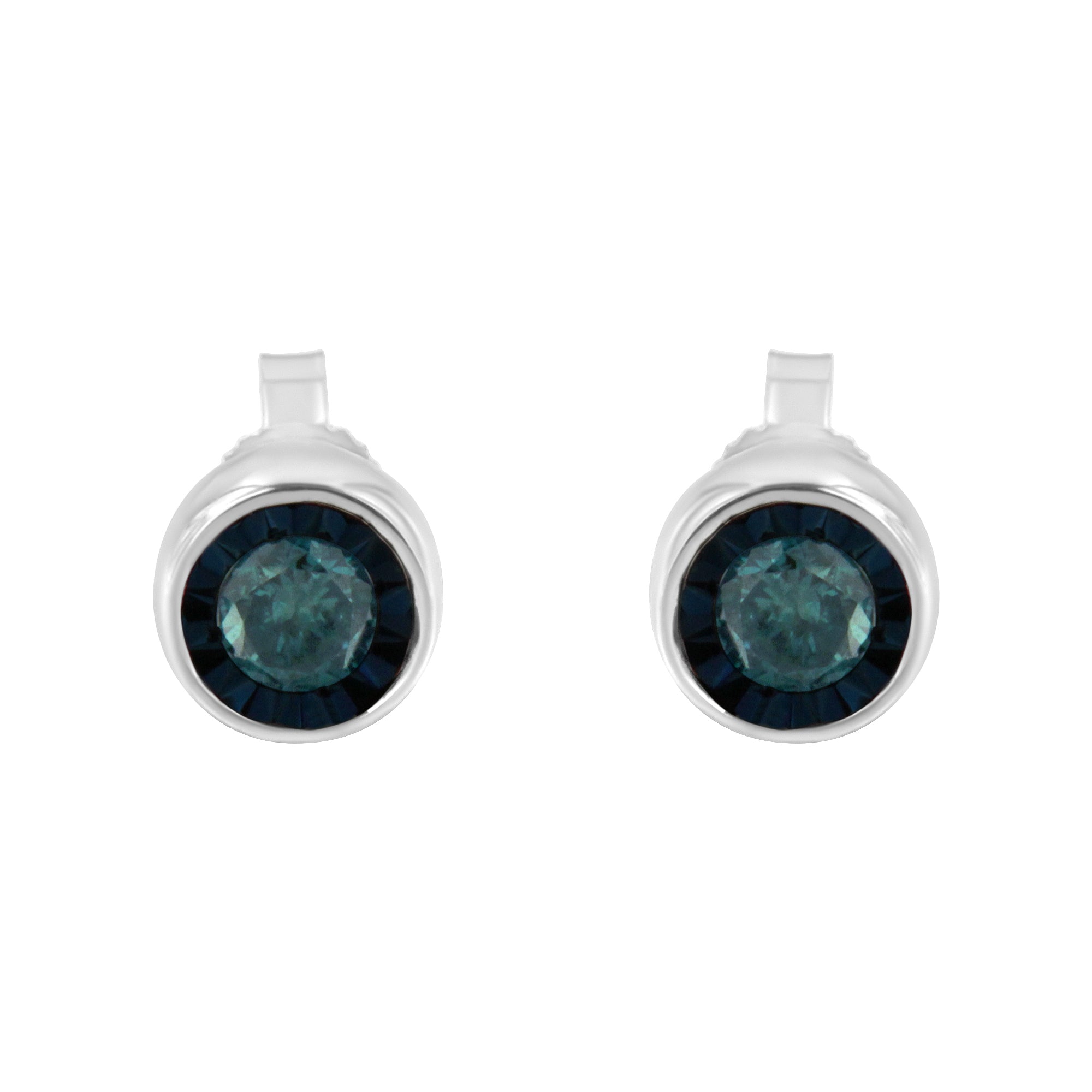 Haus of Brilliance .925 Sterling Silver 0.40 Cttw Round Brilliant-Cut Blue Diamond Miracle-Set Stud Earrings (Fancy Color-Enhanced, I2-I3 Clarity)