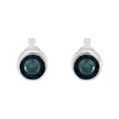 Haus of Brilliance .925 Sterling Silver 0.40 Cttw Round Brilliant-Cut Blue Diamond Miracle-Set Stud Earrings (Fancy Color-Enhanced, I2-I3 Clarity)