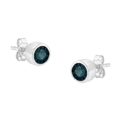 Haus of Brilliance .925 Sterling Silver 1/5 Cttw Round Brilliant-Cut Blue Diamond Miracle-Set Stud Earrings (Fancy Color-Enhanced, I2-I3 Clarity)