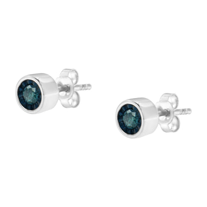 Haus of Brilliance .925 Sterling Silver 1/5 Cttw Round Brilliant-Cut Blue Diamond Miracle-Set Stud Earrings (Fancy Color-Enhanced, I2-I3 Clarity)