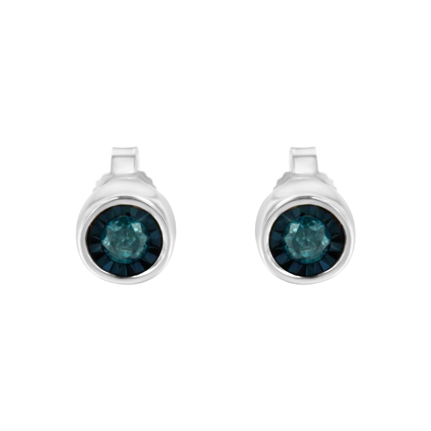 Haus of Brilliance .925 Sterling Silver 1/5 Cttw Round Brilliant-Cut Blue Diamond Miracle-Set Stud Earrings (Fancy Color-Enhanced, I2-I3 Clarity)