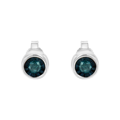 Haus of Brilliance .925 Sterling Silver 1/5 Cttw Round Brilliant-Cut Blue Diamond Miracle-Set Stud Earrings (Fancy Color-Enhanced, I2-I3 Clarity)