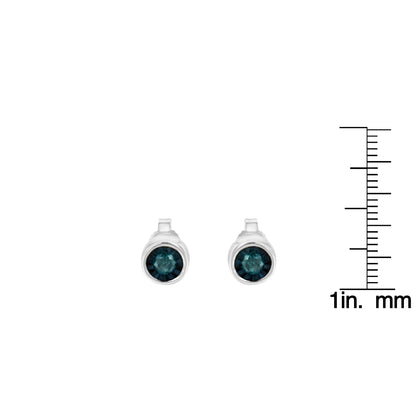 Haus of Brilliance .925 Sterling Silver 1/5 Cttw Round Brilliant-Cut Blue Diamond Miracle-Set Stud Earrings (Fancy Color-Enhanced, I2-I3 Clarity)