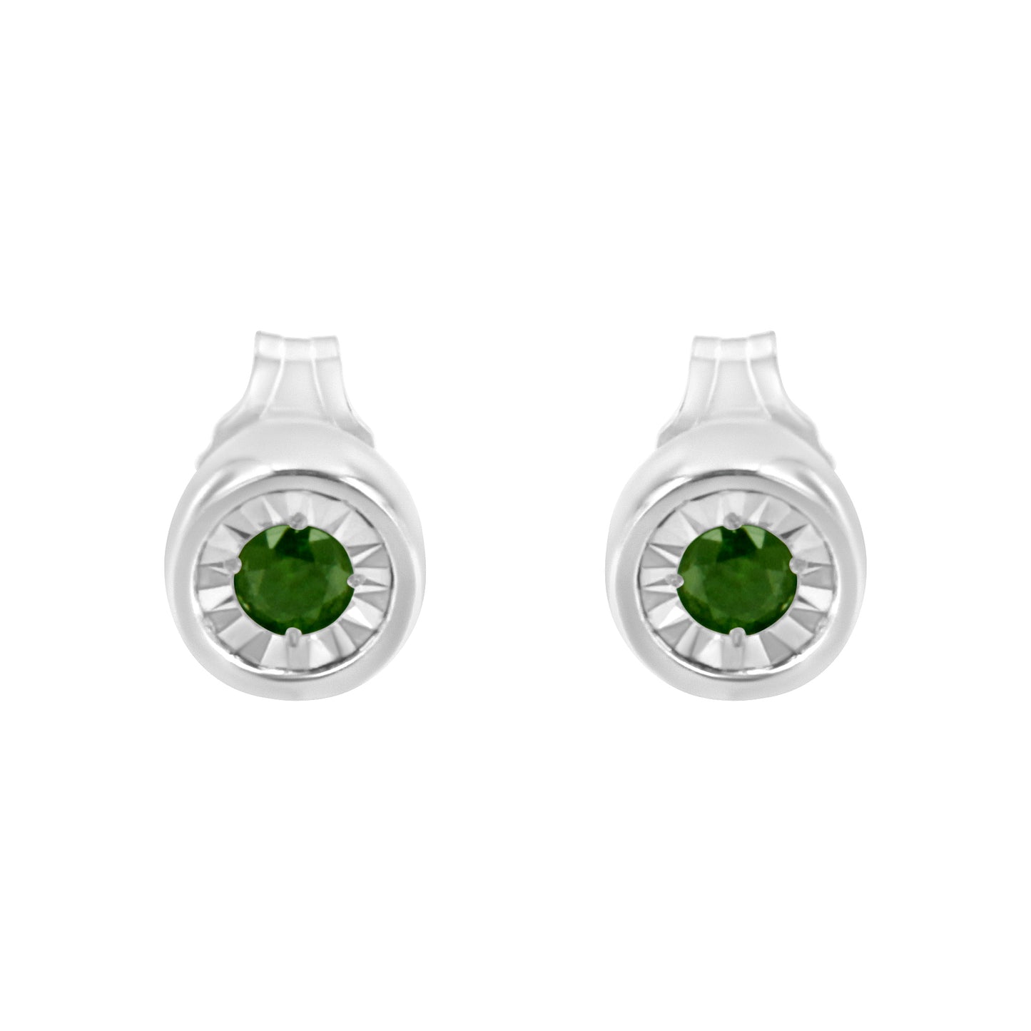 Haus of Brilliance .925 Sterling Silver 1/5 Cttw Round Brilliant-Cut Green Diamond Miracle-Set Stud Earrings (Fancy Color-Enhanced, I1-I2 Clarity)