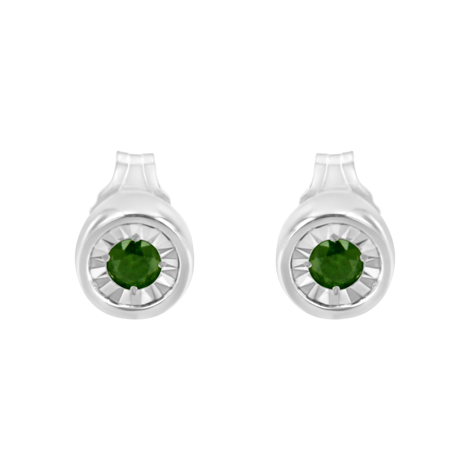 Haus of Brilliance .925 Sterling Silver 1/5 Cttw Round Brilliant-Cut Green Diamond Miracle-Set Stud Earrings (Fancy Color-Enhanced, I1-I2 Clarity)