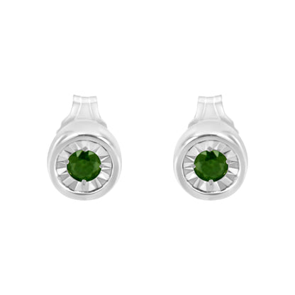 Haus of Brilliance .925 Sterling Silver 1/5 Cttw Round Brilliant-Cut Green Diamond Miracle-Set Stud Earrings (Fancy Color-Enhanced, I1-I2 Clarity)