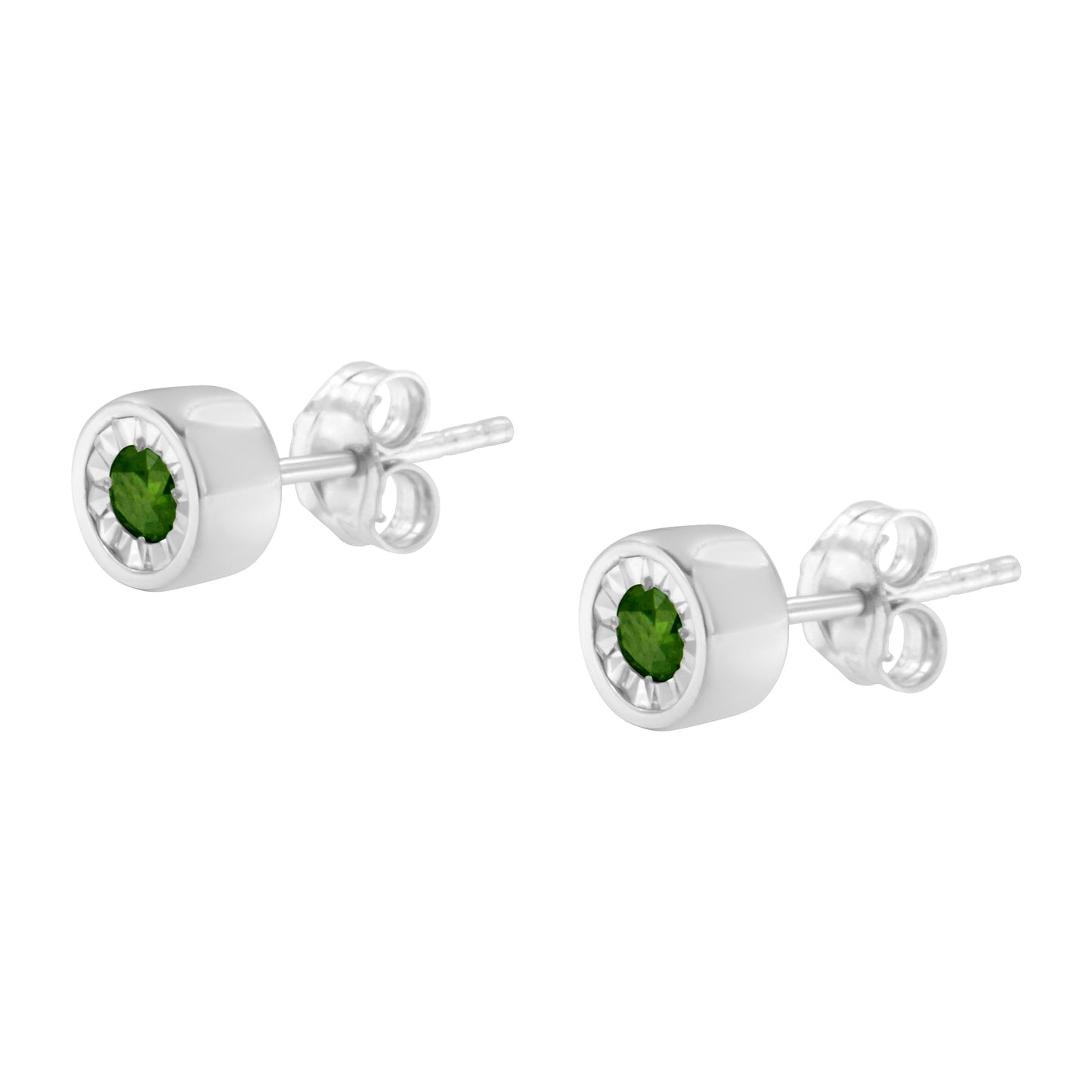 Haus of Brilliance .925 Sterling Silver 1/5 Cttw Round Brilliant-Cut Green Diamond Miracle-Set Stud Earrings (Fancy Color-Enhanced, I1-I2 Clarity)