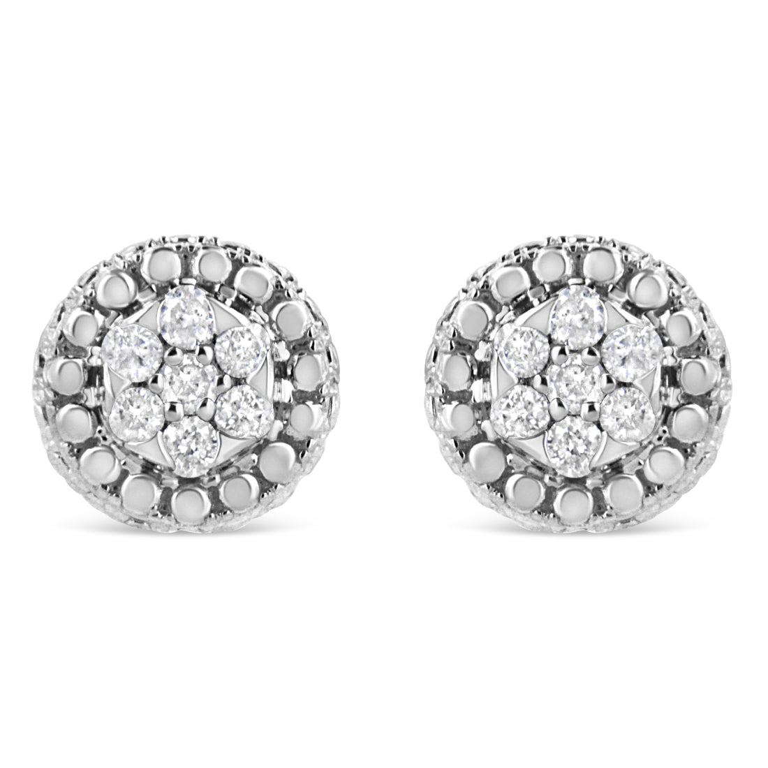 Haus of Brilliance .925 Sterling Silver 1/3 Cttw 7 Stone Pave Set Diamond Beaded Stud Earrings (I-J Color, I2-I3 Clarity)