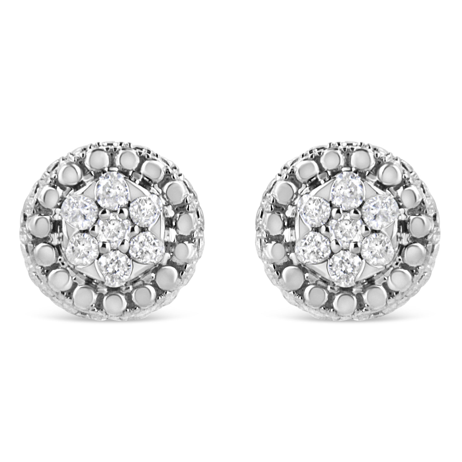 Haus of Brilliance .925 Sterling Silver 1/3 Cttw 7 Stone Pave Set Diamond Beaded Stud Earrings (I-J Color, I2-I3 Clarity)