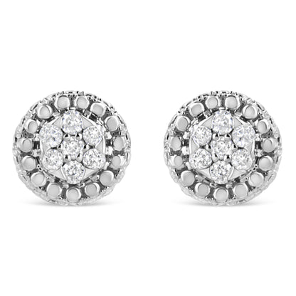 Haus of Brilliance .925 Sterling Silver 1/3 Cttw 7 Stone Pave Set Diamond Beaded Stud Earrings (I-J Color, I2-I3 Clarity)