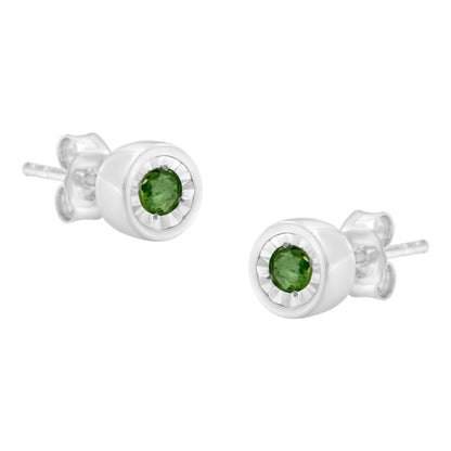 Haus of Brilliance .925 Sterling Silver 0.15 Cttw Round Brilliant-Cut Green Diamond Miracle-Set Stud Earrings (Fancy Color-Enhanced, I1-I2 Clarity)