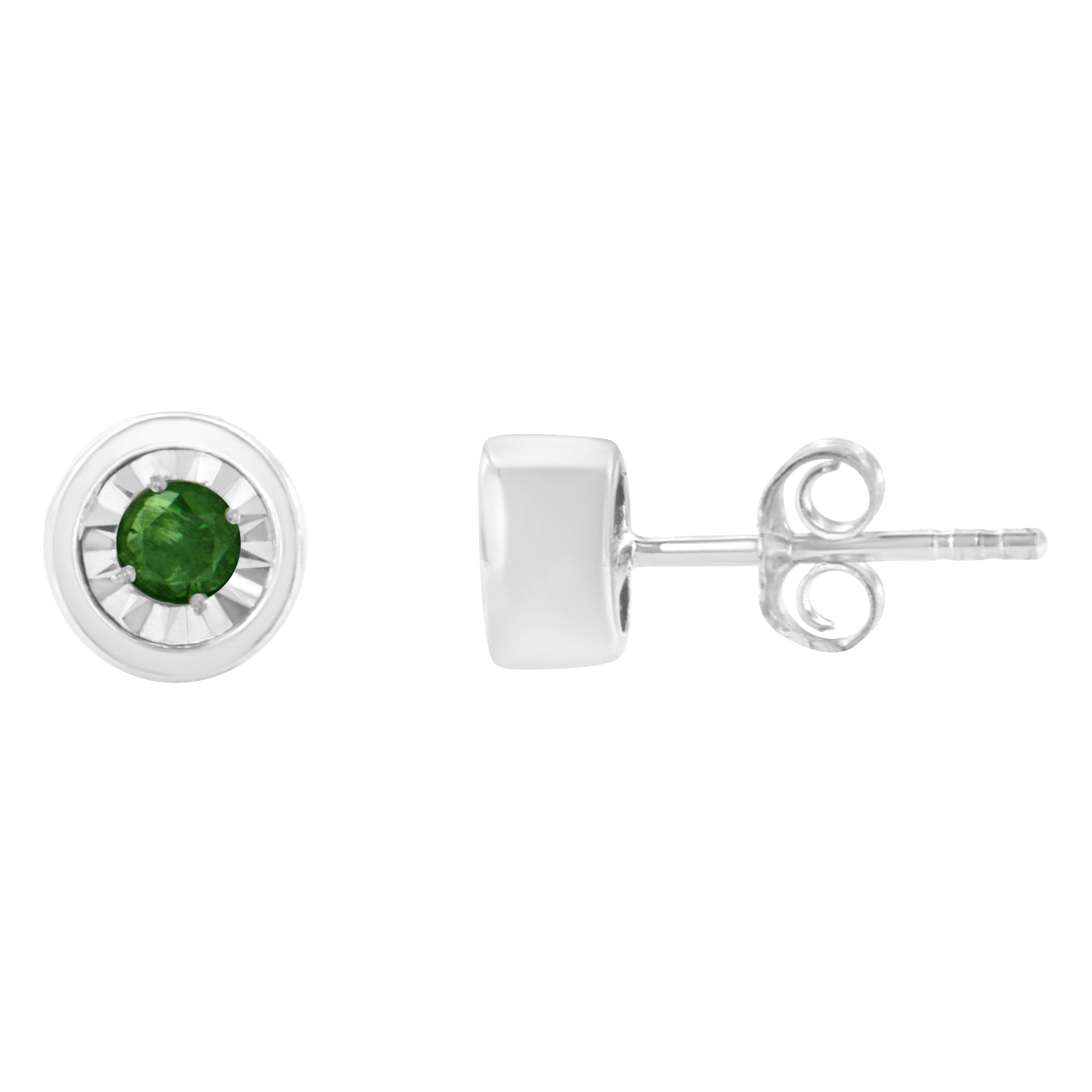 Haus of Brilliance .925 Sterling Silver 0.15 Cttw Round Brilliant-Cut Green Diamond Miracle-Set Stud Earrings (Fancy Color-Enhanced, I1-I2 Clarity)