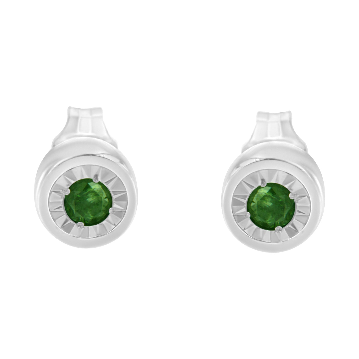 Haus of Brilliance .925 Sterling Silver 0.15 Cttw Round Brilliant-Cut Green Diamond Miracle-Set Stud Earrings (Fancy Color-Enhanced, I1-I2 Clarity)