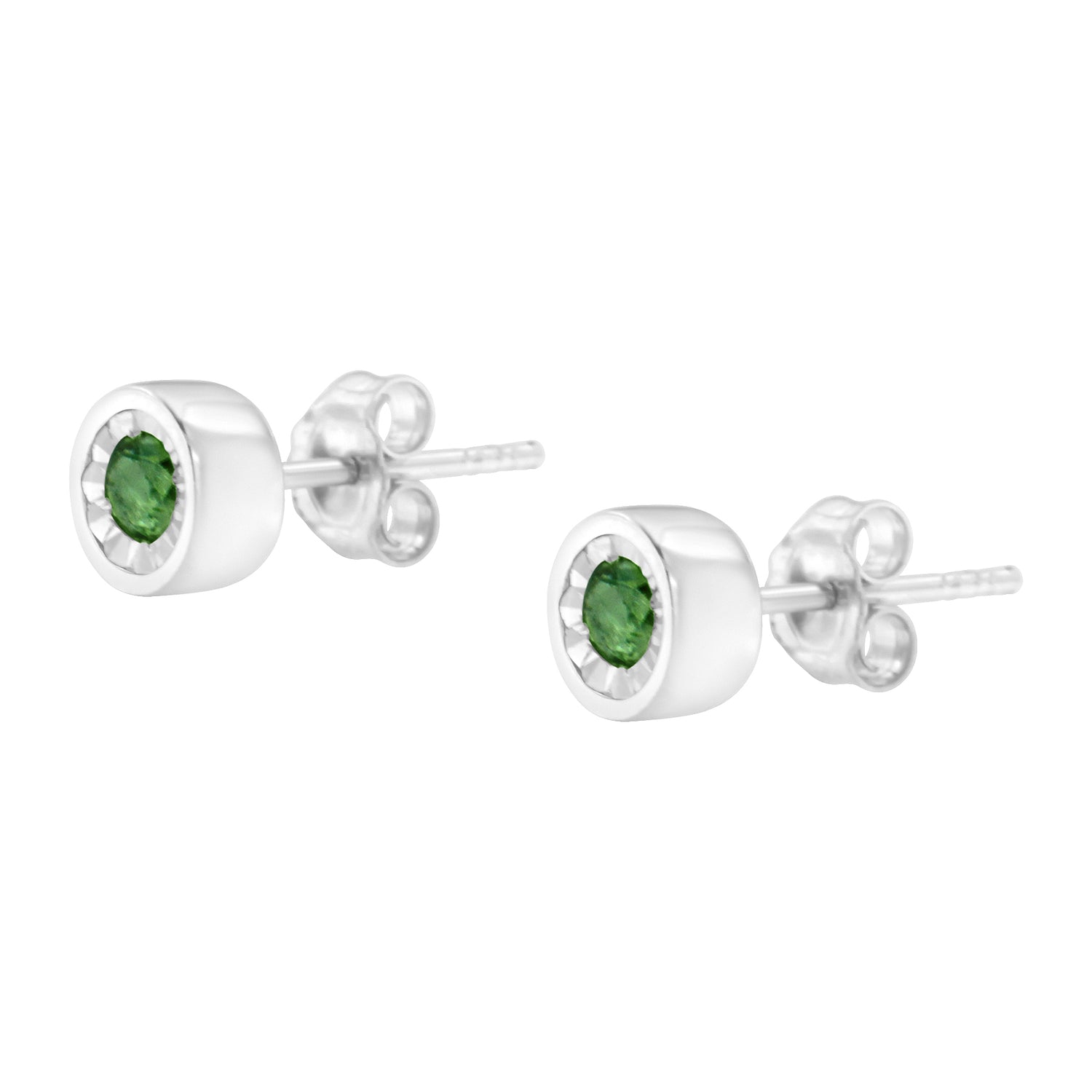 Haus of Brilliance .925 Sterling Silver 0.15 Cttw Round Brilliant-Cut Green Diamond Miracle-Set Stud Earrings (Fancy Color-Enhanced, I1-I2 Clarity)