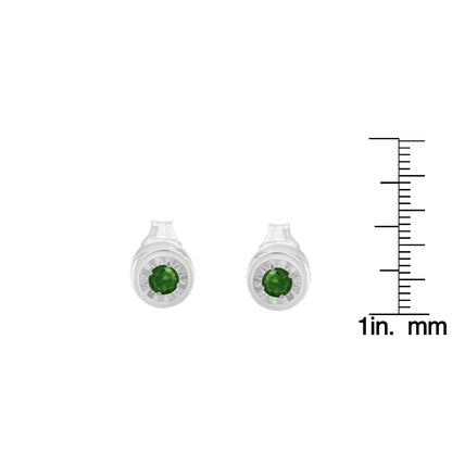 Haus of Brilliance .925 Sterling Silver 0.15 Cttw Round Brilliant-Cut Green Diamond Miracle-Set Stud Earrings (Fancy Color-Enhanced, I1-I2 Clarity)