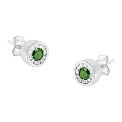 Haus of Brilliance .925 Sterling Silver 1/4 Cttw Round Brilliant-Cut Green Diamond Miracle-Set Stud Earrings (Fancy Color-Enhanced, I1-I2 Clarity)