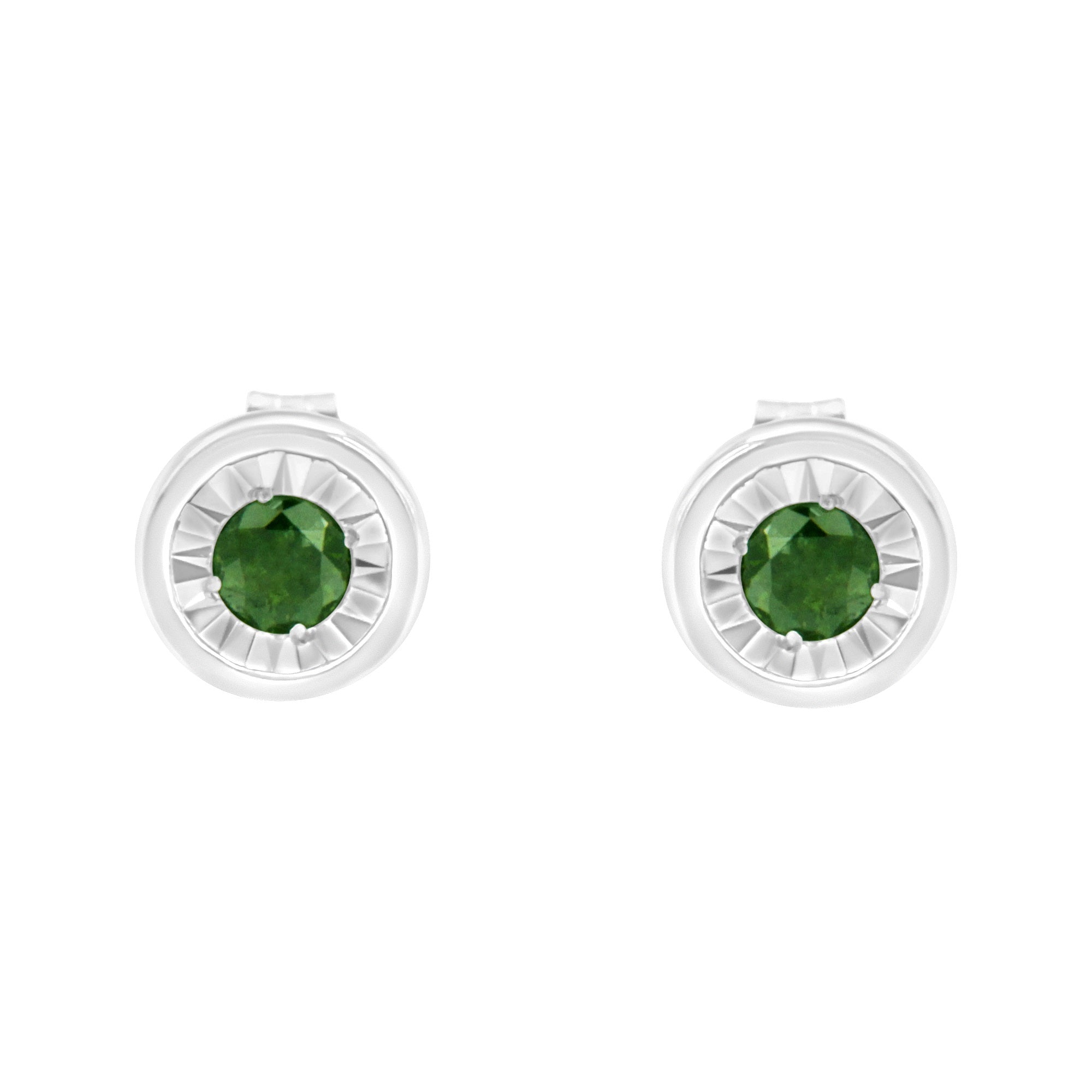 Haus of Brilliance .925 Sterling Silver 1/4 Cttw Round Brilliant-Cut Green Diamond Miracle-Set Stud Earrings (Fancy Color-Enhanced, I1-I2 Clarity)