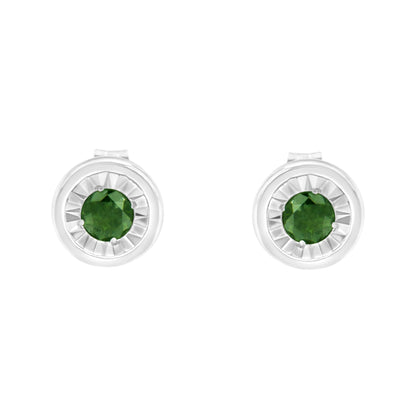 Haus of Brilliance .925 Sterling Silver 1/4 Cttw Round Brilliant-Cut Green Diamond Miracle-Set Stud Earrings (Fancy Color-Enhanced, I1-I2 Clarity)