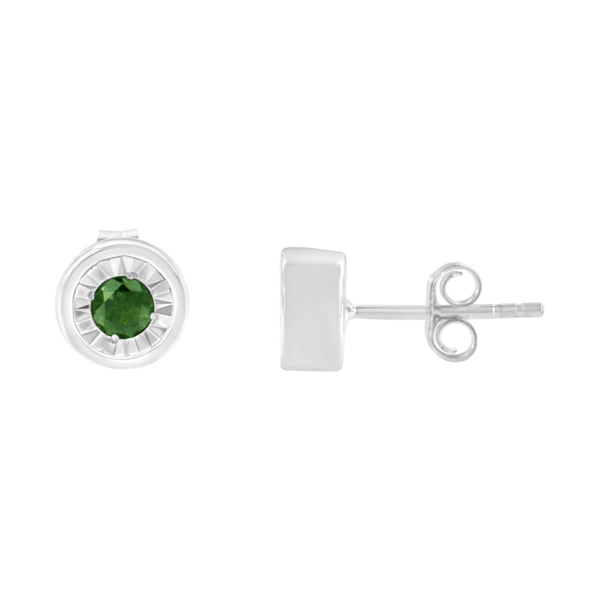 Haus of Brilliance .925 Sterling Silver 1/4 Cttw Round Brilliant-Cut Green Diamond Miracle-Set Stud Earrings (Fancy Color-Enhanced, I1-I2 Clarity)