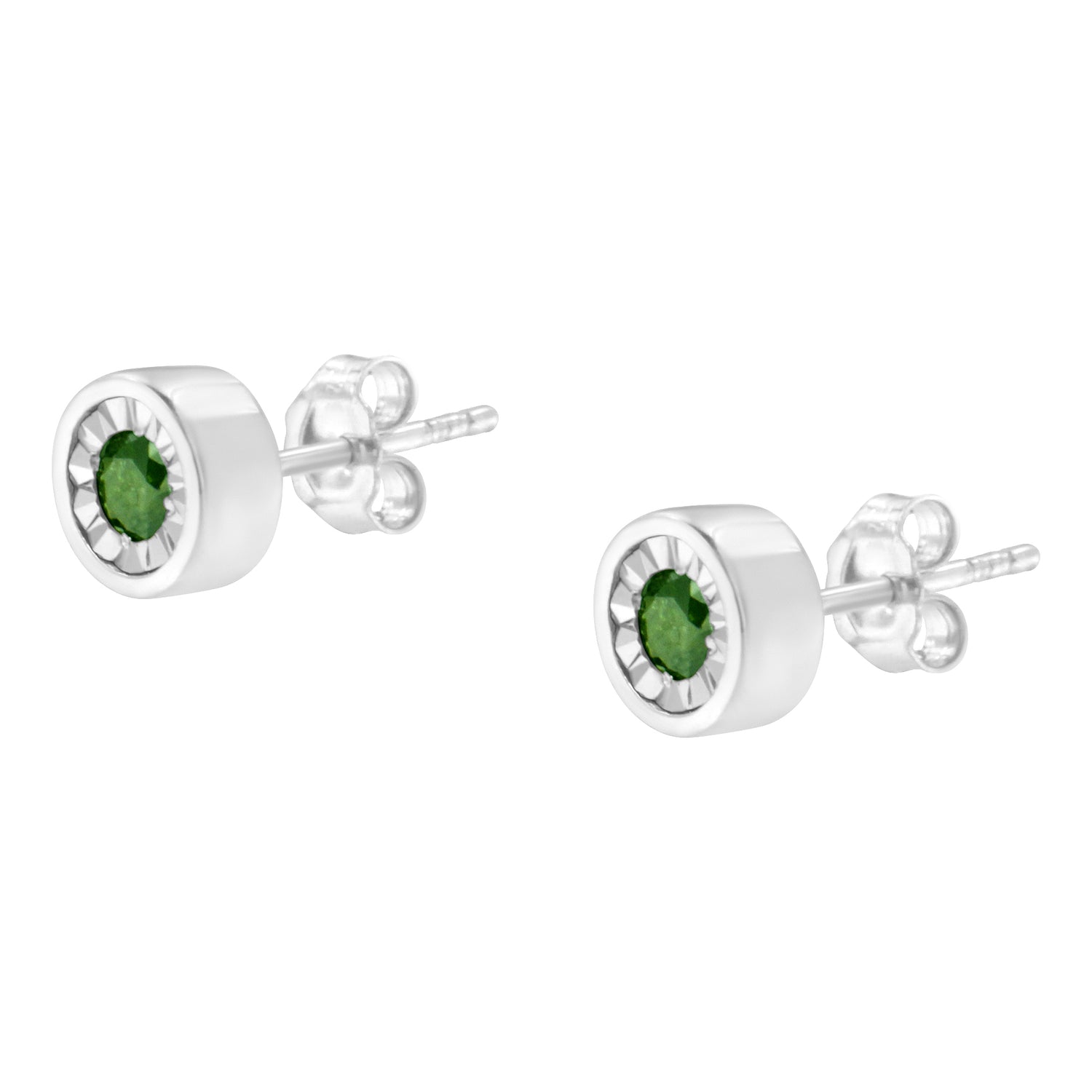 Haus of Brilliance .925 Sterling Silver 1/4 Cttw Round Brilliant-Cut Green Diamond Miracle-Set Stud Earrings (Fancy Color-Enhanced, I1-I2 Clarity)