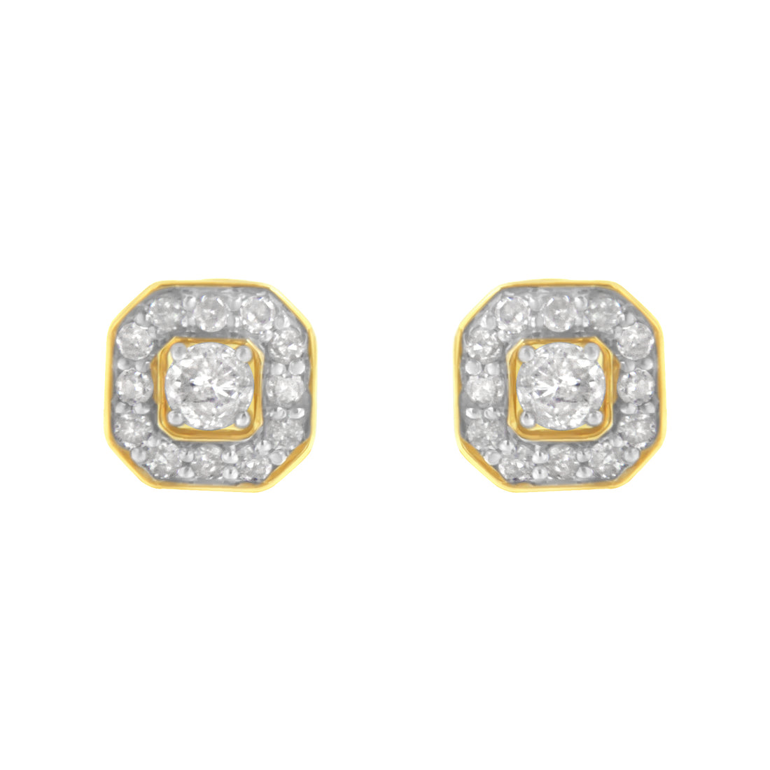 Haus of Brilliance 2 Micron 10KT Yellow Gold Plated Sterling Silver Diamond Square Stud Earrings (1/2 cttw, J-K Color, I2-3 Clarity)